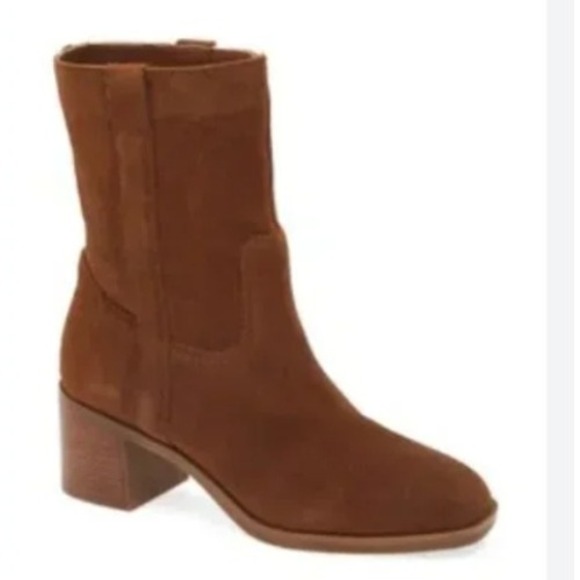 Steve Madden Romney Brown Suede Leather Block Heel High Ankle Boots Women 7M NEW - Picture 1 of 7